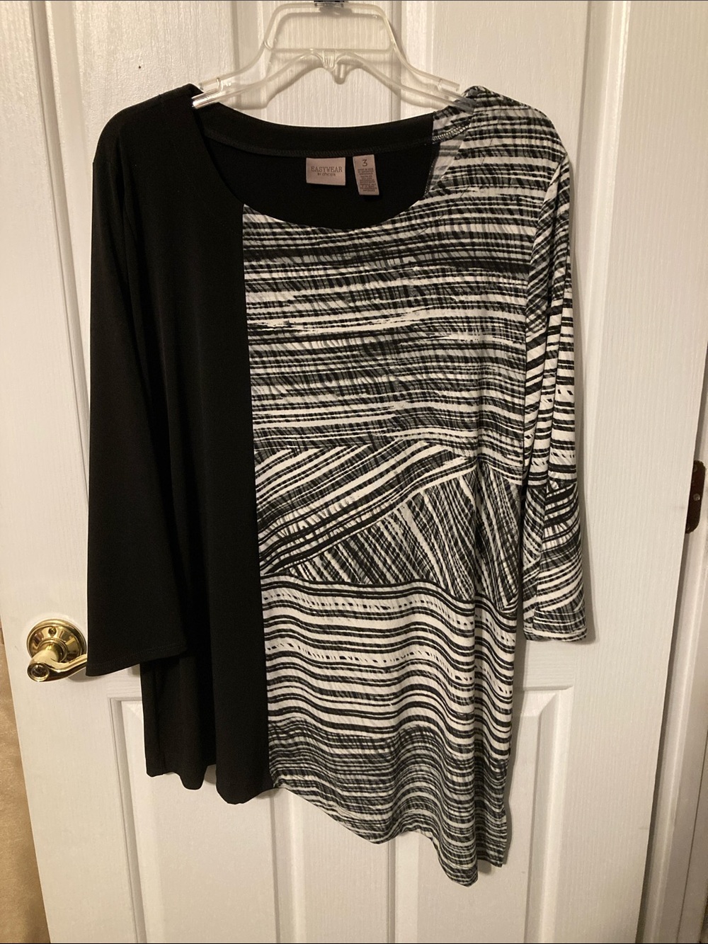50% off in 3+ bundle, Chico's Black & White Asymmetric Striped Tunic